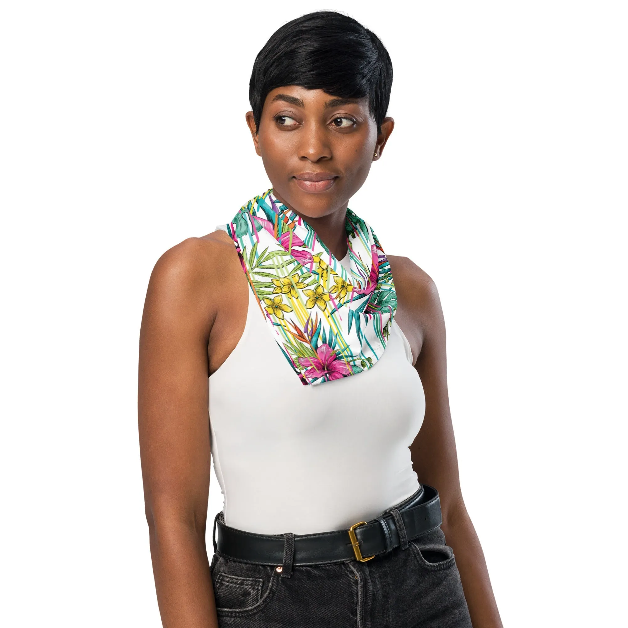 Bandana all over coulures, fleurs et feuilles