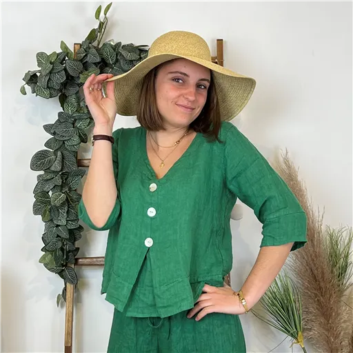 Blouse Verte Lin Boutons - Bleu Clair