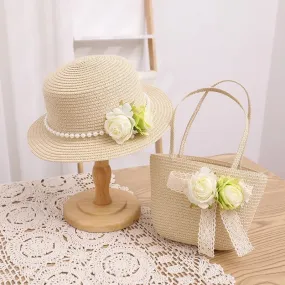 Ensemble de sac et chapeau perle et fleurs