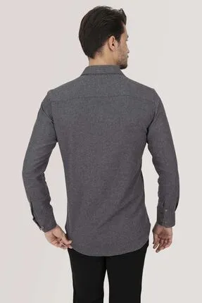 Füme Düz Oduncu Slimfit Kutulu Gmlek-6488