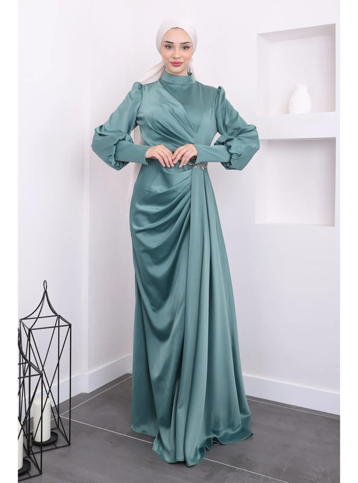 Khaki - Unlined - Modest Evening Dress