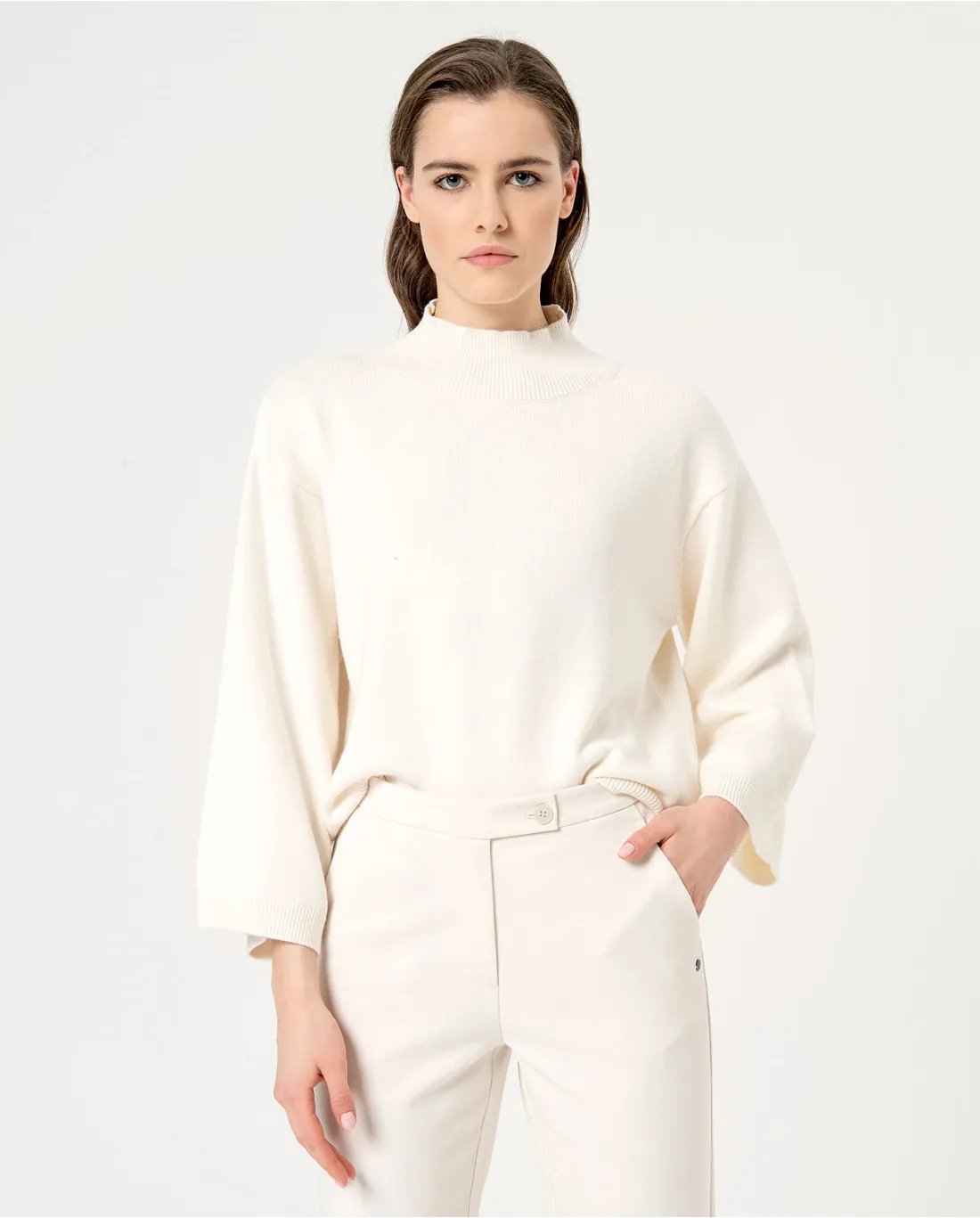 Pantalon droit uni Écru