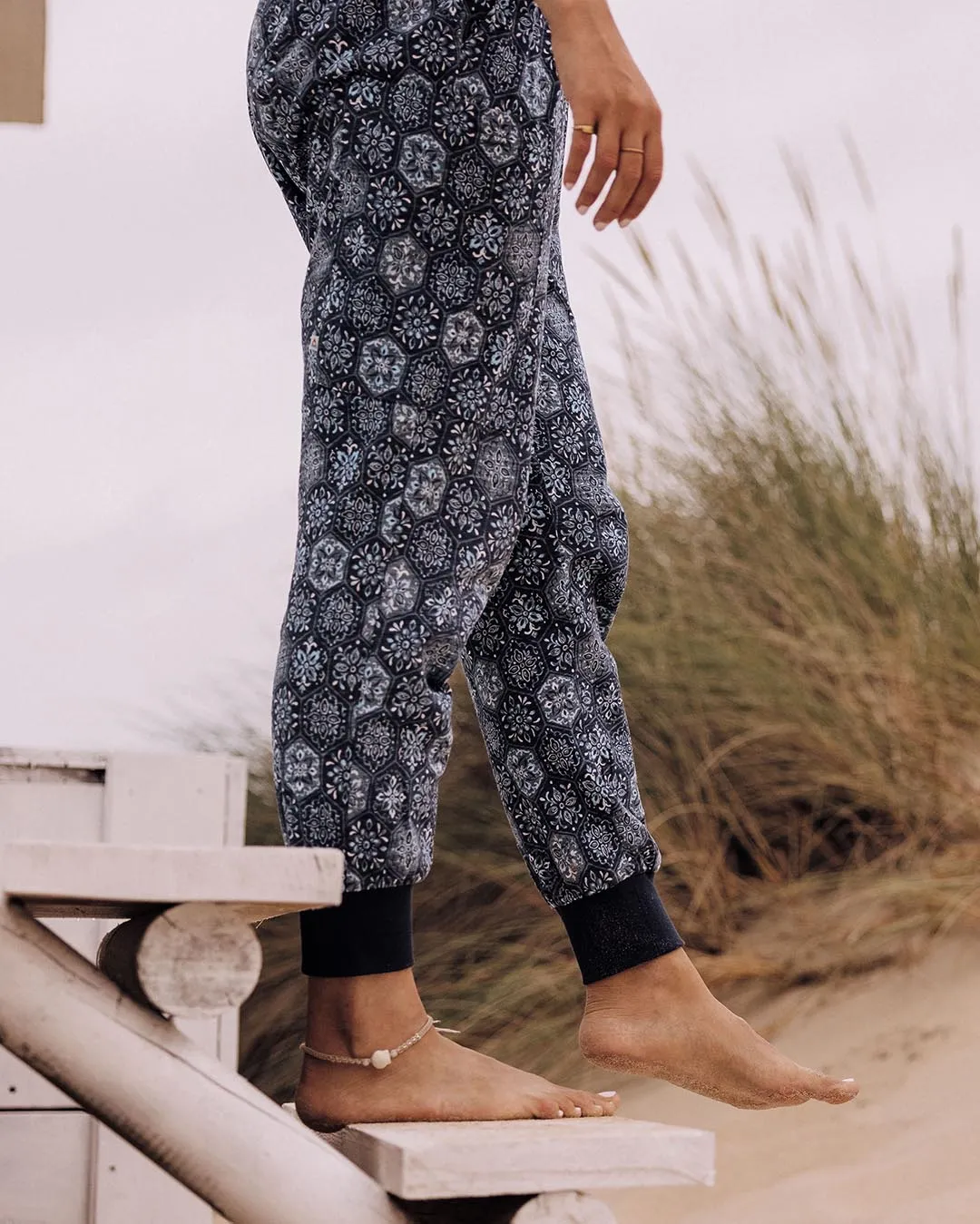 Pantalon en Coton Recyclé Puerto - Denim Foncé à Carreaux