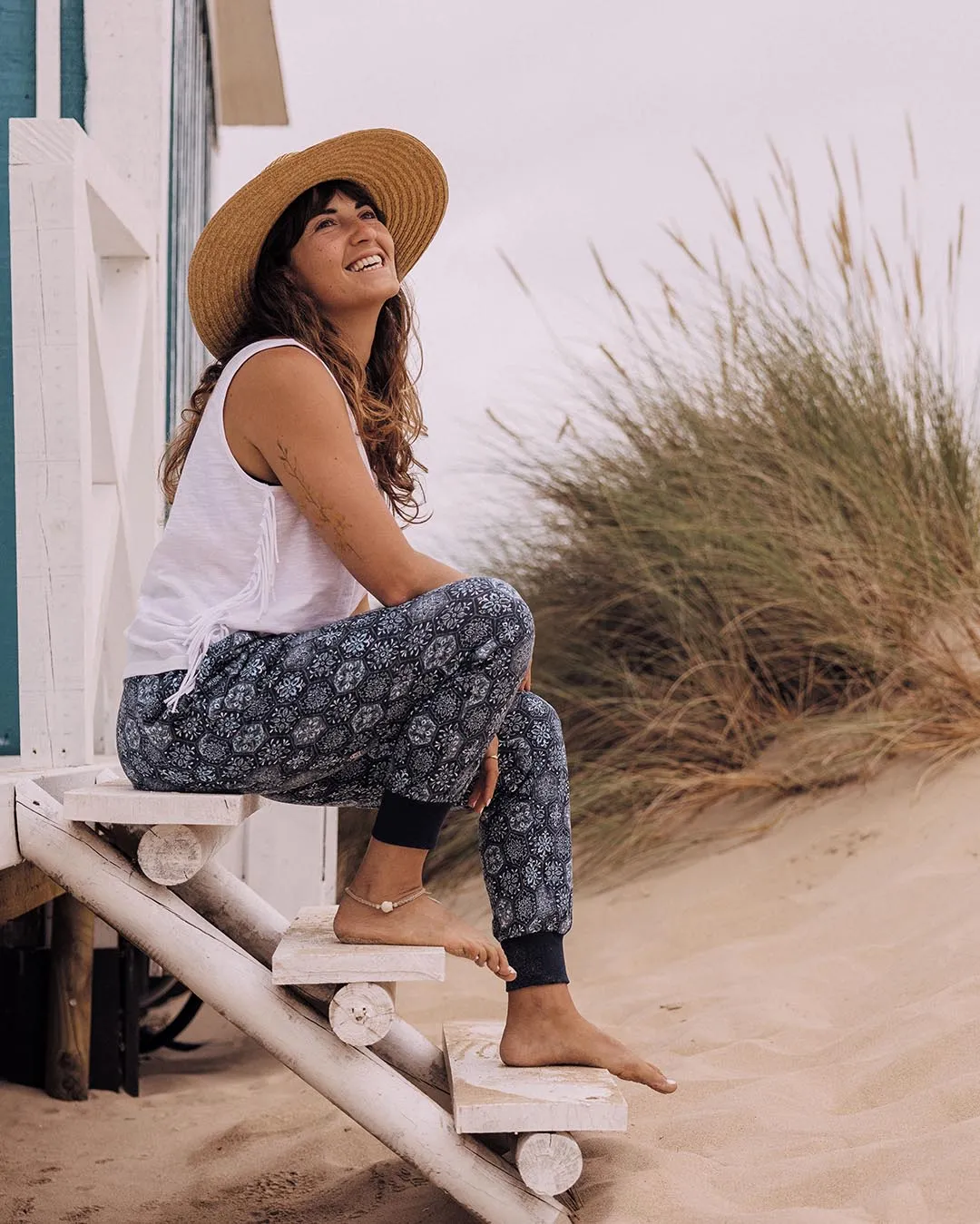 Pantalon en Coton Recyclé Puerto - Denim Foncé à Carreaux
