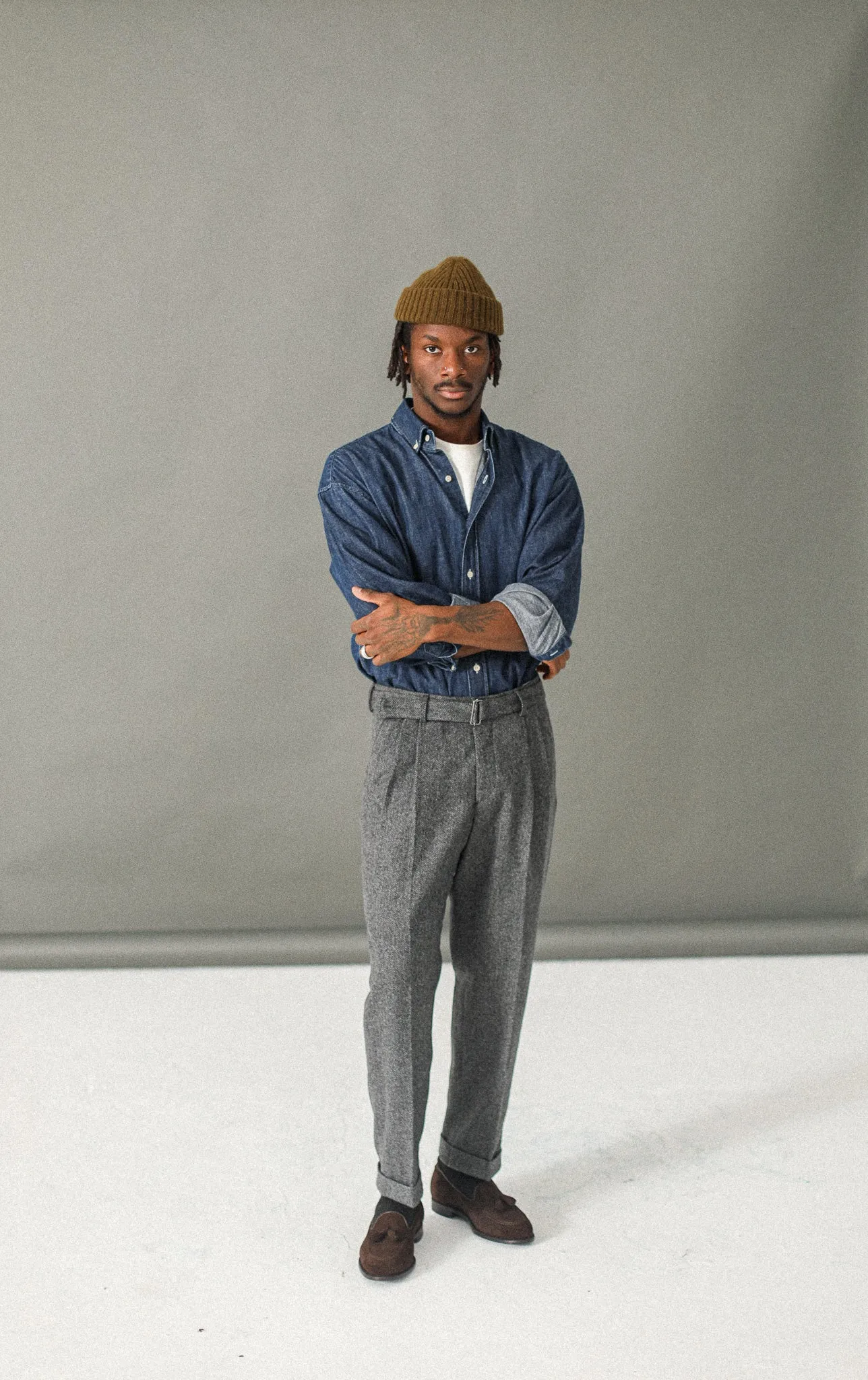Pantalon Flanelle à Double Pince - Chevrons Gris