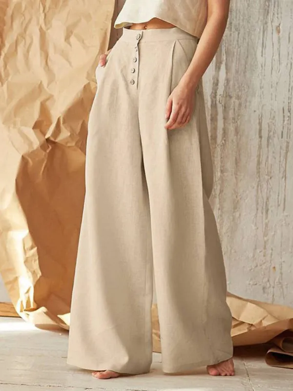 Petranelie - Pantalon à boutons décontracté avec jambe large