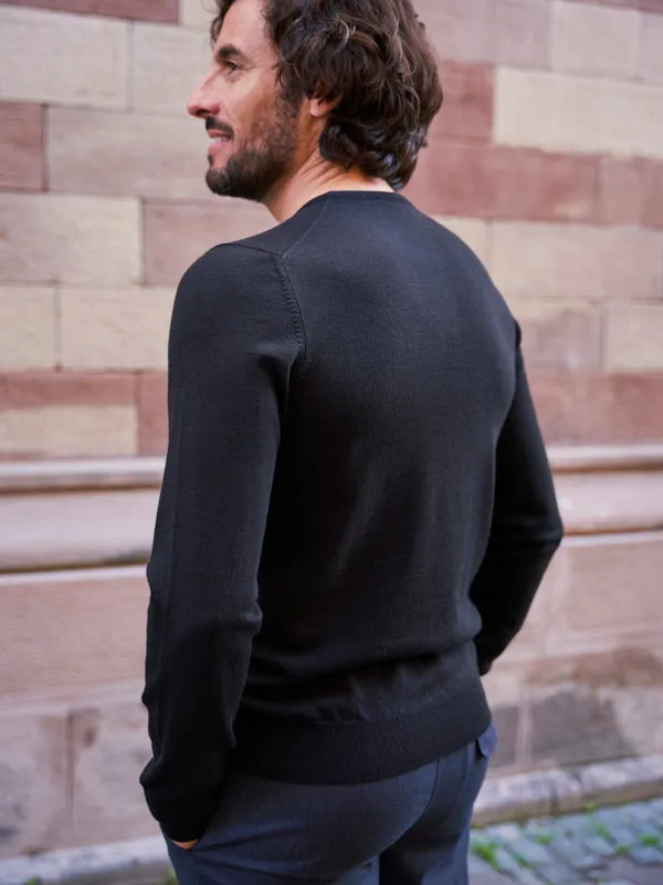 Pull en laine mérinos col rond Gabin noir