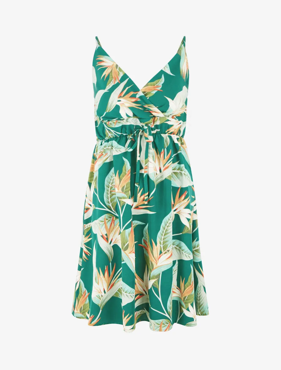 Robe mi-longue imprimé feuilles