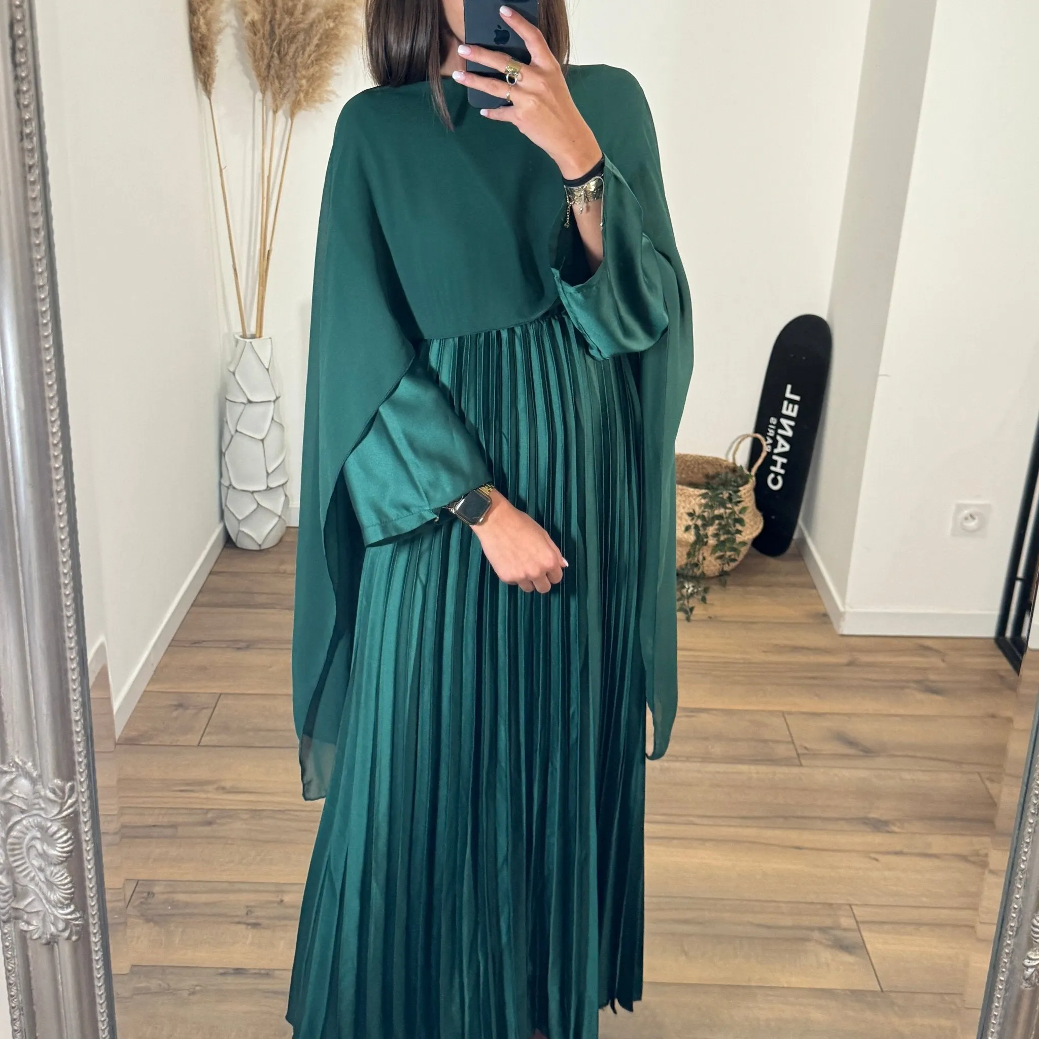 ROBE VERT SAPIN SATINE CORALINE