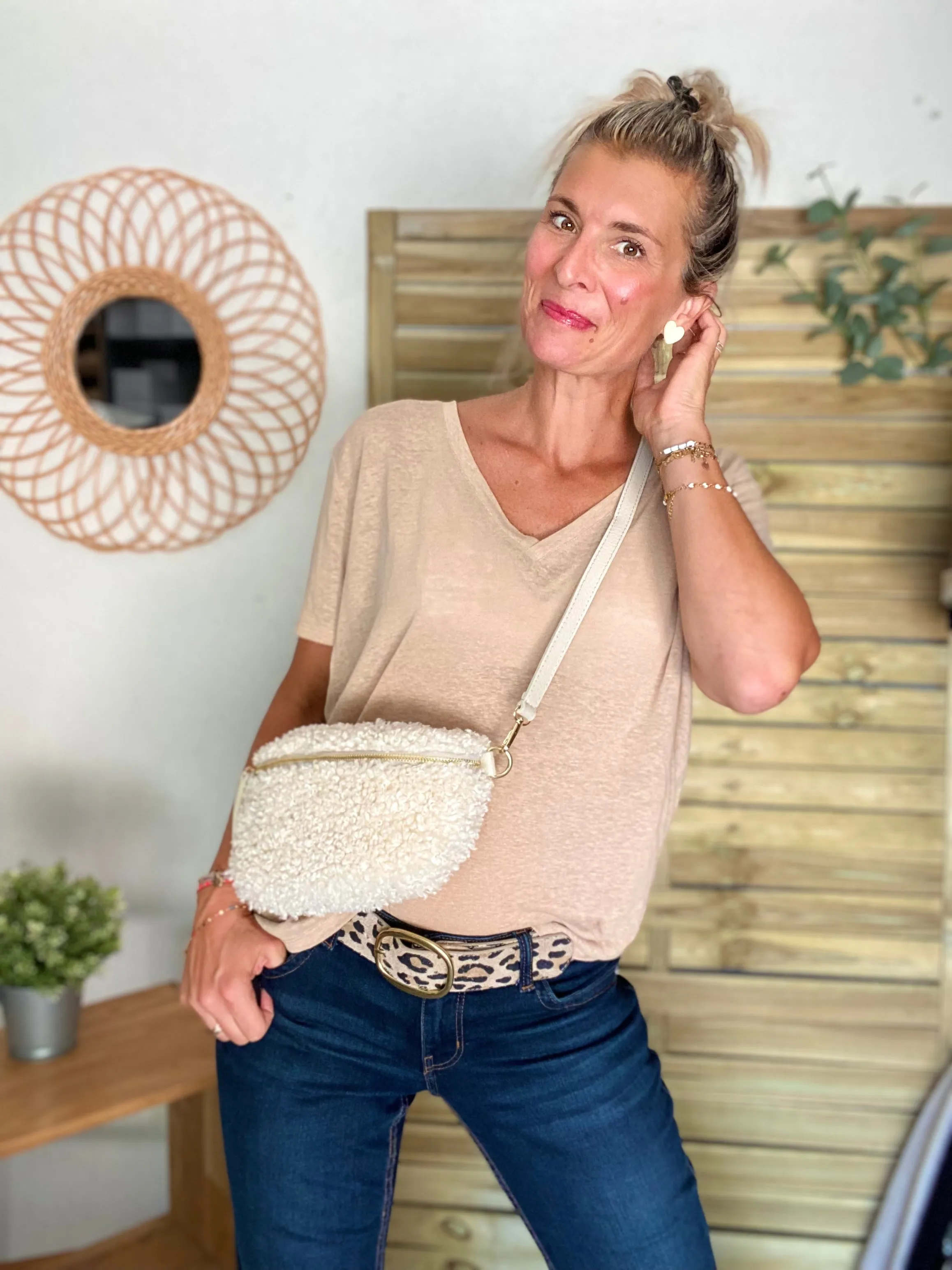 Sac banane Moumoute et cuir CARRY -  cru